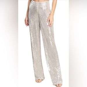 Dress the Population Silver Sequin Wide Leg Pants